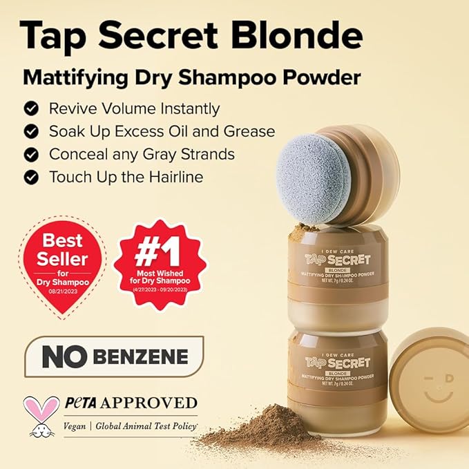 I DEW CARE Biotin Clarifying Dry Shampoo - Tap Secret Blonde | Strengthening & Volumizing, Powder Type, Refillable, Travel size, Non-aerosol, Brunette, Korean Ginseng, Mother's Day, 0.24 Oz
