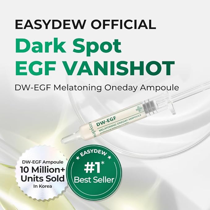 EASYDEW DW-EGF Melatoning One-Day Ampoule - Dark Spot Correcting Korean Facial Serum for Uneven Skin Tone & Dull Skin with EGF, Glutathione, Niacinamide - Age Defying Skincare, 0.03fl oz x 7ea