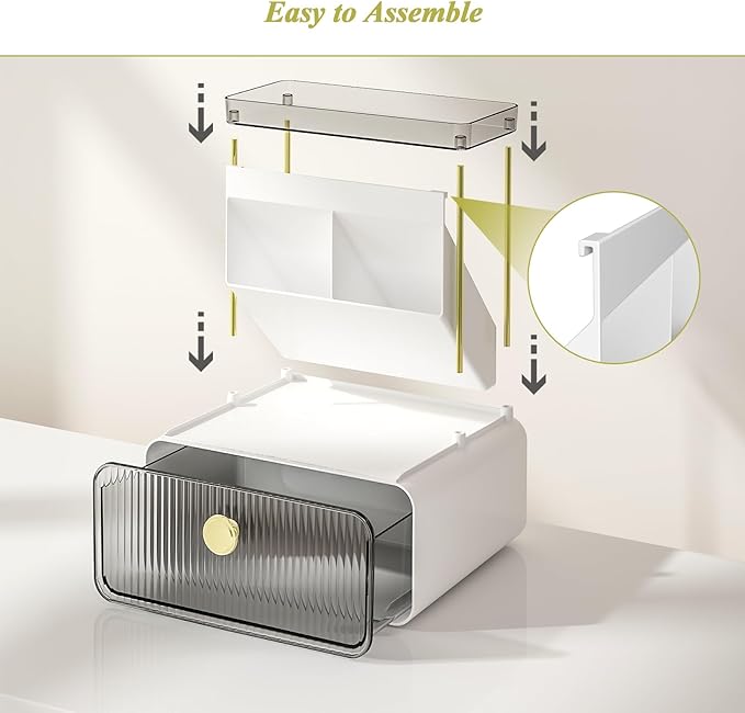 Makeup Organizer with Storage Drawer,Cosmetic Display with Lipsticks Brush Holder Perfume Tray,Organize Cosmetics and Beauty Supplies for Vanity,Dresser,Bathroom,Desktop Organizer,Smoky Gray