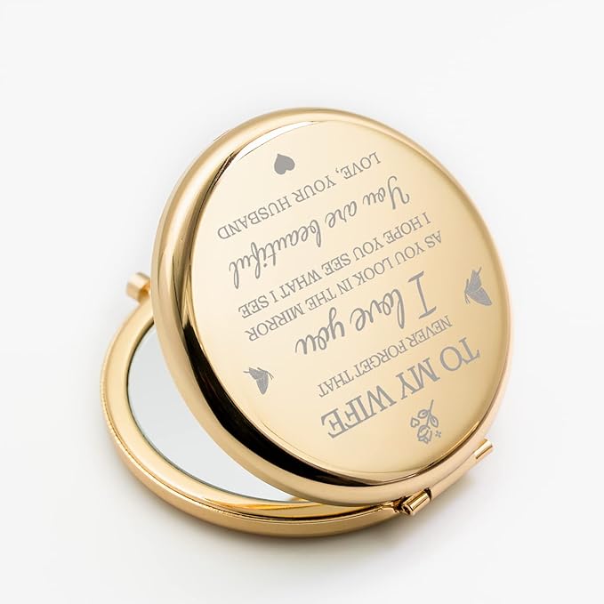 Gifts for Wife I Love You Wife Gold Compact Mirror