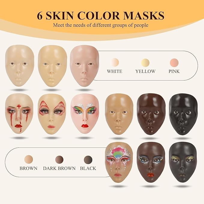 Yellow Silicone Makeup Practice Head - Set with Face Painting Mannequin, Brushes, Eyebrow Pen, Gift Accessories