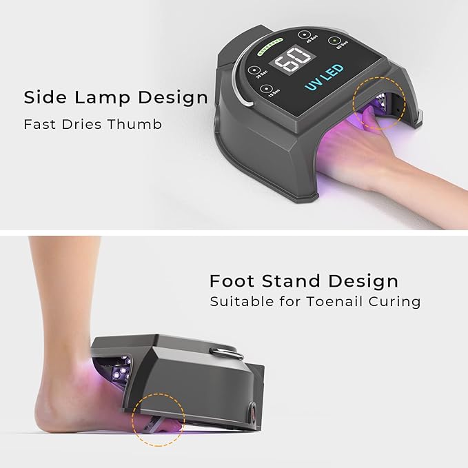 80W Professional Cordless UV LED Nail Lamp, UV Lights for Nails with 45 Beads and Rechargeable Battery, Portable LED Gel Nail Curing Dryer, Nail Polish Machine for Salon or Home, Black