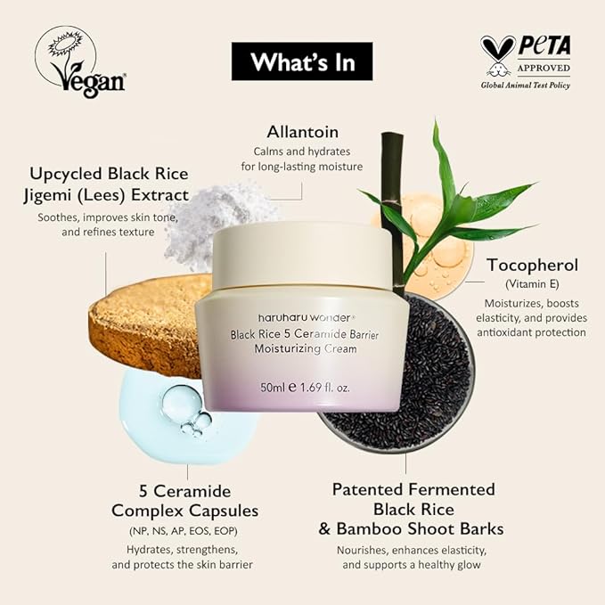 HARUHARU wonder Black Rice 5 Ceramide Barrier Moisturizing Cream, Daily Skin Barrier Care, Long-Lasting Hydration, Soothing & Nourishing, Ceramide Capsules, Korean Skincare 50ml