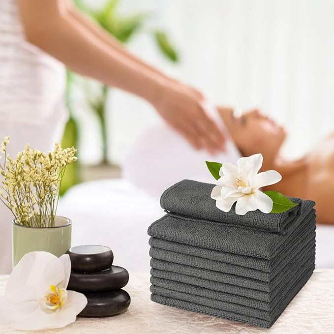 Washcloths Bulk - 100 Pack - Face Towel (12" x 12"), Highly Soft Wash Cloth and Hand Towels, Fast Drying Multi-Purpose Microfiber Cleansing Cloths for Bathroom, Hotel, Spa, and Salon - Grey