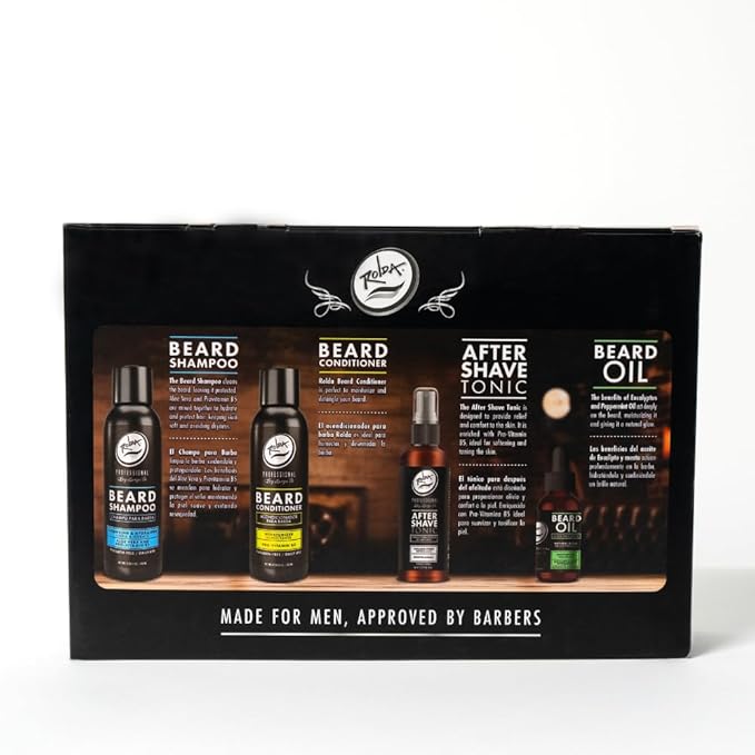 Rolda Beard Care Kit For Men - Beard Grooming Set Includes Beard Shampoo, Beard Conditioner, After Shave, Beard Oil, And Mixed Boar Hair Beard Brush - Beard Care For Sensitive Skin