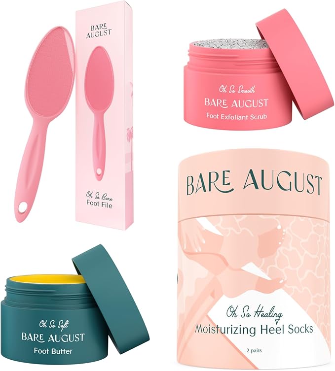 Bare August Pure & Natural Exfoliating Treatment - Soothes Skin, Softens Calluses, Eases Dry Cracks, Removes Dead Skin For Soft, Smooth Feet - Pedicure Care For Women & Men