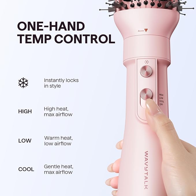 Blow Dryer Brush Set, Wavytalk Air Sculpt 5-in-1 Hot Air Brush Set, Multi Hair Styler for Salon Blowouts, Smooth Curls, Volumizing and Straightening, Sleek and Less Frizz, Pink