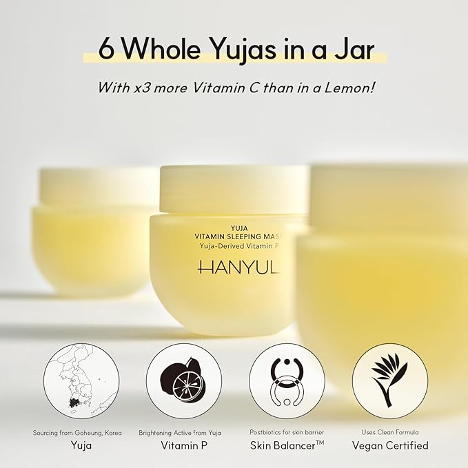 Hanyul Yuja (Yuzu) Vitamin Sleeping Mask | Overnight Skin Care for Brightening, Toning, Moisturizing, Vitamin C, B and Hyaluronic Acid, Non-Comedogenic tested, Korean Skincare, 2.37 fl.oz.