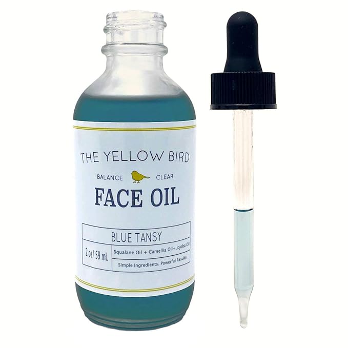 Yellow Bird Balancing Blue Tansy Face Oil 2 oz / 59 ml – Skin Glowing Serum. Collagen Support. Promotes Clear Skin Naturally. Wrinkle, Blemish & Pore Minimizer. Natural, Vegan Facial Moisturizer.