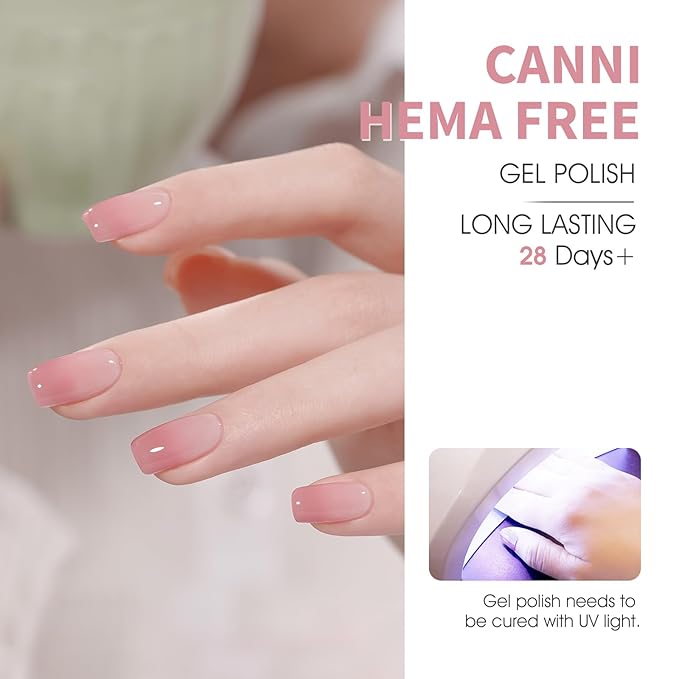CANNI Jelly Gel Nail Polish Set, 6 Colors 9ML Nail Sheer Light Pink Transparent Milky White Gel Nail Polish Soak Off Uv LED Lamp Nail Art Design Manicure Salon for Women