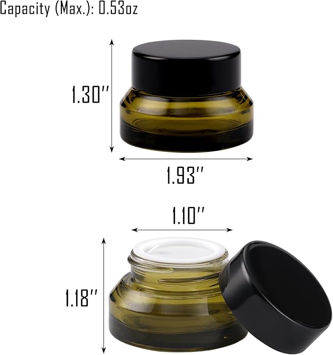 12 pack Glass Cosmetic Jars with Lids Small Lotion Containers for Traveling Green Empty Skincare Container for Face Cream Toiletries Makeup (0.5oz)