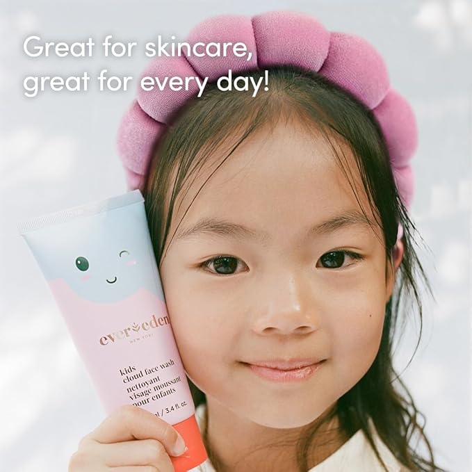 Happy Morning DUO Kids Spa Headband for Girls: Clean & Vegan Skin Care Bundle | Cloud Face Wash + SPF 20 Mineral Face Cream | Non-Toxic | Easy-to-Use Skincare