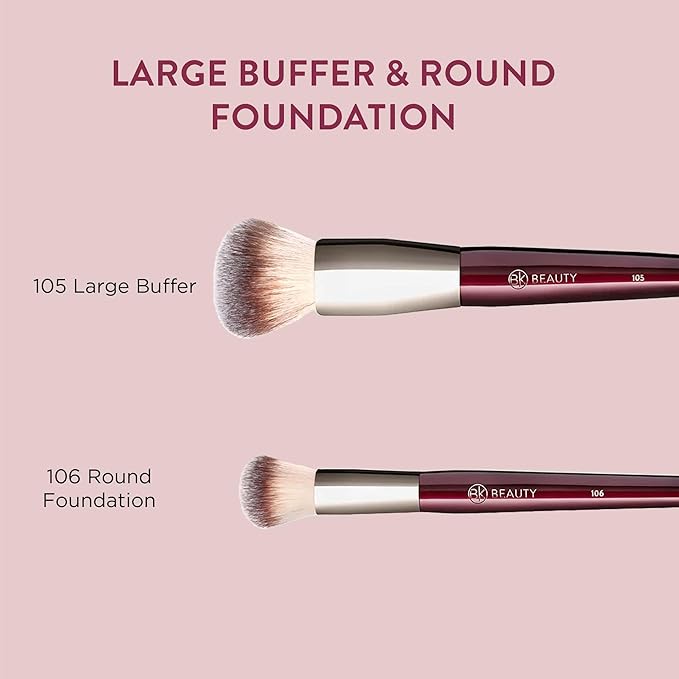 BK BEAUTY - LARGE BUFFER & ROUND FOUNDATION (2PC) - Professional Makeup Brush Set for Liquid or Cream Foundations, Powder & Blush | Premium Face Brushes for Flawless Application