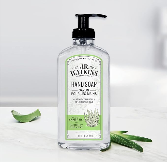 J.R. Watkins Gel Hand Soap, Scented Liquid Hand Wash for Bathroom or?Kitchen, USA Made and Cruelty Free, 11 fl oz, Aloe & Green Tea