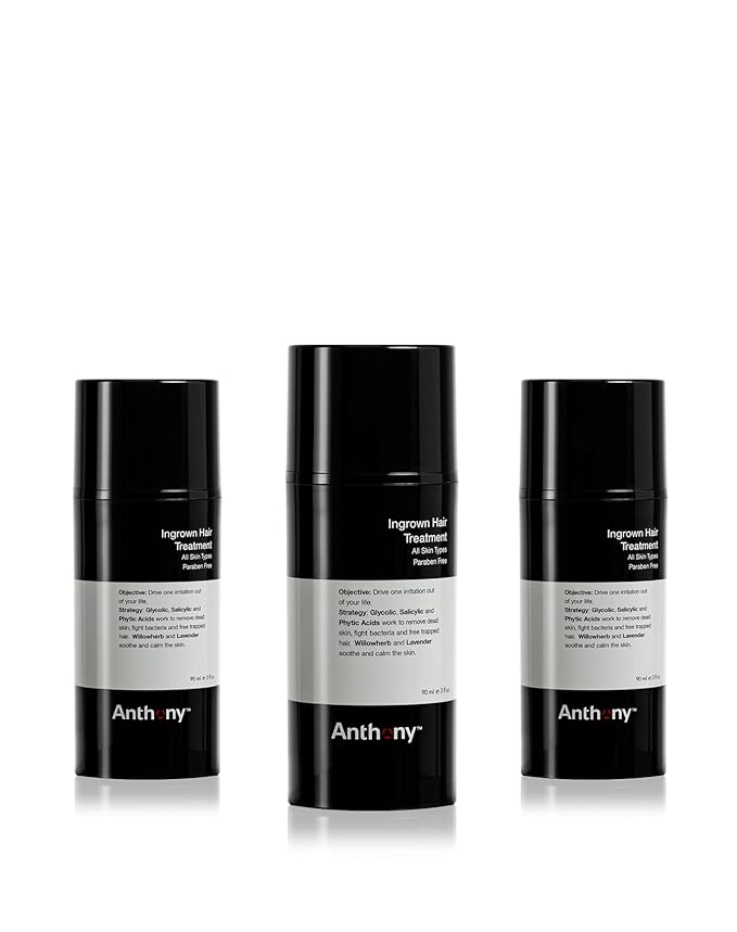 Anthony Ingrown Hair Treatment for Men, Gel Solution to Calm Razor Burn, Scar and Redness Eliminator, Bump Removal, 3 Fl Oz, Pack of 3