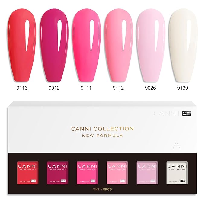 CANNI Pink Gel Nail Polish Set 6 Colors, Hot Pink Light Bright Pink Magenta Tones Craze Nail Art Design at Home DIY Soak off UV LED Manicure French Nail Salon