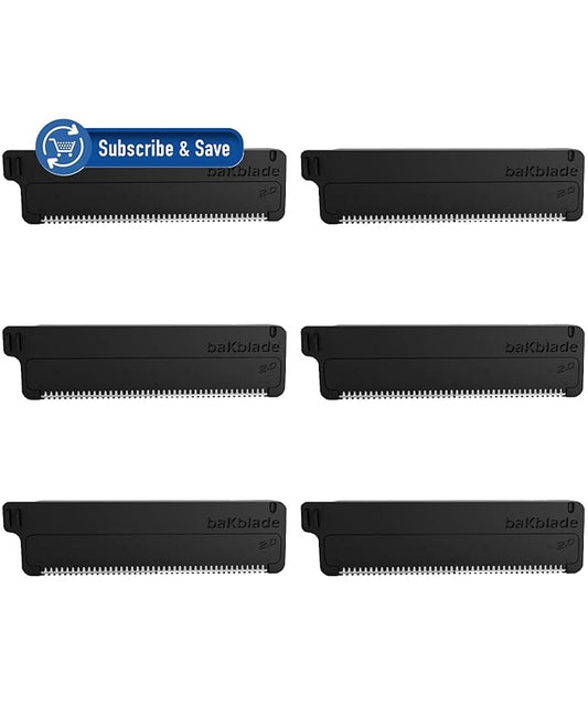 Bakblade 2.0 Refill Cartridges Bundle, Back Hair & Body Shaver Replacement Cartridges, Extra-Wide Wet Dry & Disposable Razor Blades (6 Blades)