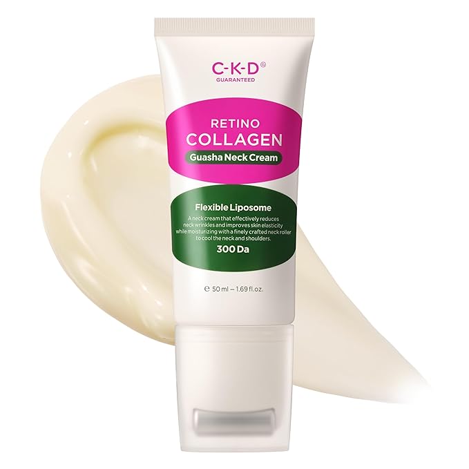 CKD Retinol Collagen Neck Cream with Gua Sha Massage Roller - Anti Aging Firming Cream for Neck & Jawline Lifting, Double Chin, and Décolleté Wrinkle Care. Korean Skincare. 1.69 fl oz