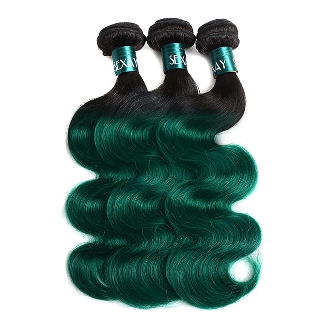 1b/Green Brazilian Body Wave Bundles 2 Tone Ombre Hair 1 Bundle Remy Body Weft Unprocessed 12A Virgin Human Hair(20", Body 1B/Green)