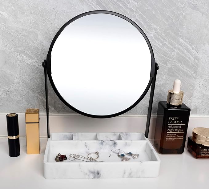 Vanity Mirror With Marble Tray, Two-Sided 6 Inches 1X/3X Magnification Makeup Mirror With Stand, Table Mirror