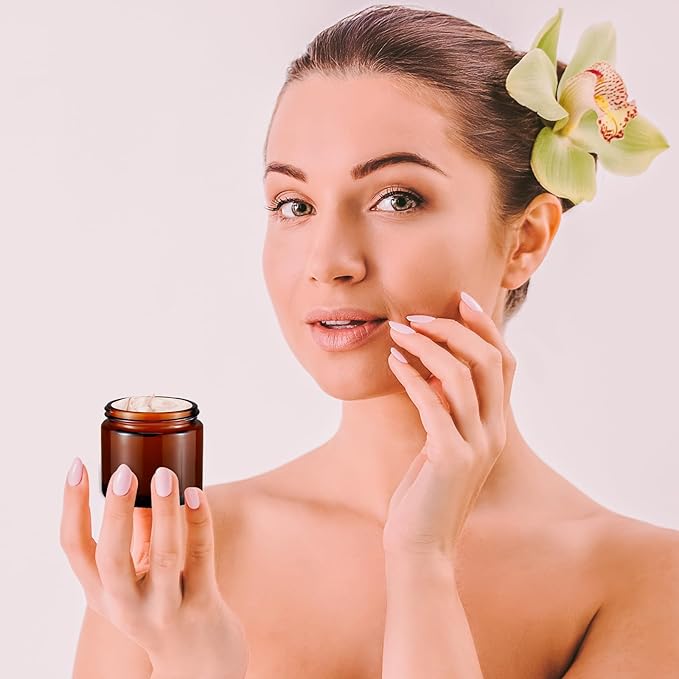 Norme 64 Pcs 4 oz Glass Jars with Lids Leakproof Round Airtight Empty Cosmetic Jars with Inner Liners Lid for Storing Lotions Powder Ointments Candle Making (Black,Amber)