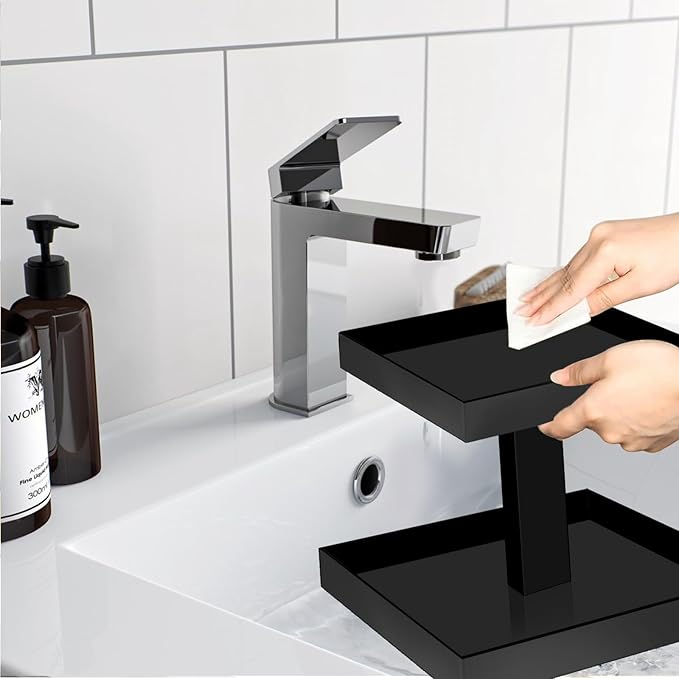 YAGELI Black Perfume Organizer for Men - 2 Tier Acrylic Cologne Rack Organizer for Men, Rectangular Vanity Storage with Sturdy Design, Space Saver for Bathroom & Bedroom