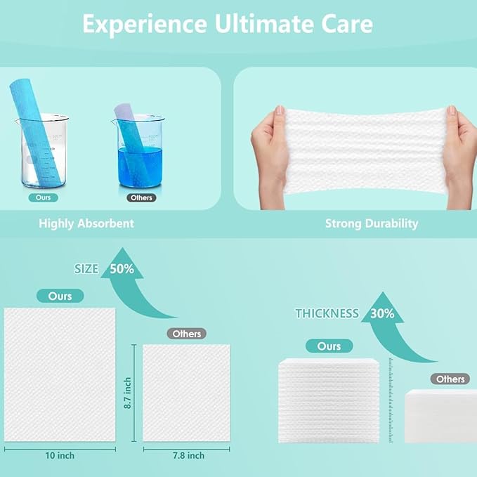 Face Towels, 10"×12" Disposable Face Towel, Face Towelettes XL, Ultra Soft Makeup Remover Dry Wipes, Thick Face Towel for Travel, 15 Count (Pack of 1)