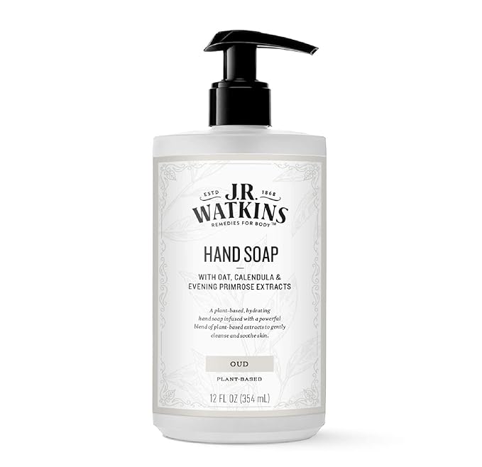 J. R. Watkins Moisturizing Gel Hand Soap, Oud, Plant-Based Ingredients, 12 oz Pump