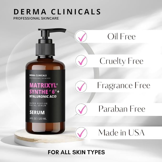 Matrixyl Synthe'6 Serum + Hyaluronic Acid, Anti-Aging, Hydrating facial Serum, Produce Collagen, Anti-Wrinkle, Fine Lines, Firming Serum - 4oz