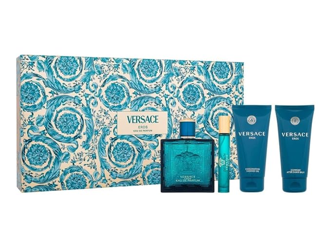 Versace Eros for Men - 4 Pc Gift Set 3.4oz EDP Spray, 2.5oz Shower Gel, 2.5oz After Shave Balm, 0.33oz EDP Spray