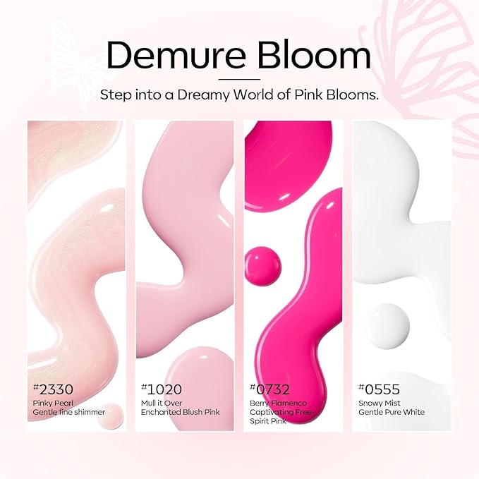 Modelones Summer Gel Nail Polish Kit with U V Light, White Jelly Glitter Hot Pink Neon Pastel Manicure Set, Base Top Coat Flower Stickers 4 Colors Gel Mini Salon Spring Nail Art Starter Gift for Women