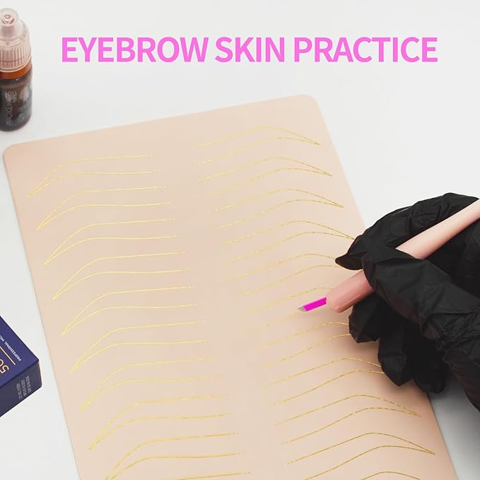 12Pcs Microblading Practice Skin Brow Practice Face Sheet Double Sided Inkless Eyebrow Shaped for Ombre Brows Practice Permanent Makeup PMU Supplies Tattoo Fake Skins Eyebrow Lip Blushing Training