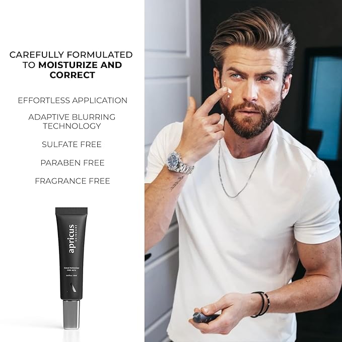 Tinted Moisturizer for Men by Apricus Skincare | Face Moisturizer Anti Aging and Anti-Redness | Dark Spot Concealer Cream and Redness Corrector | Matte Acne Face Moisturizer, 0.67 Oz, (Medium)