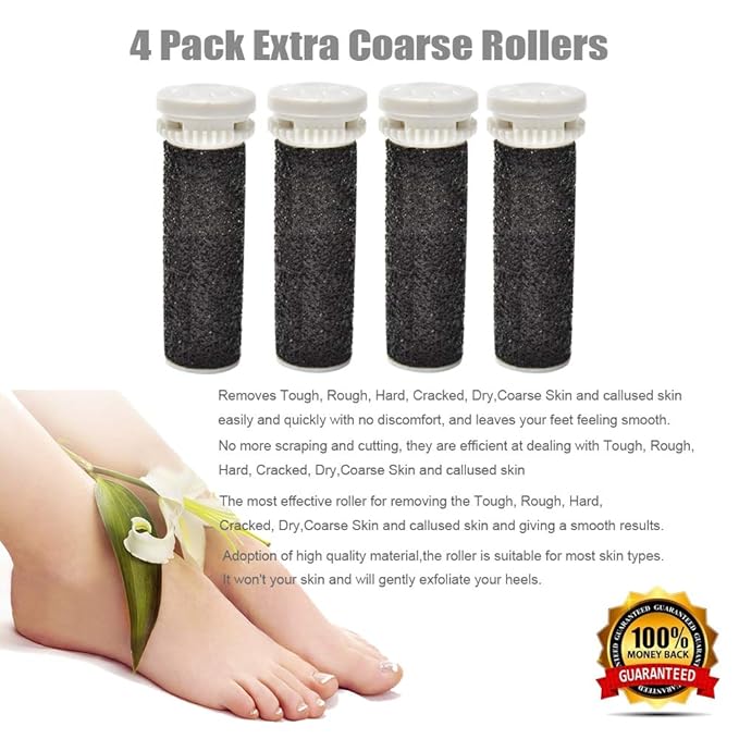 4 Pack Black Replacement Roller Refills Compatible with Scholl Express Pedi Foot Smoother-Extra Coarse