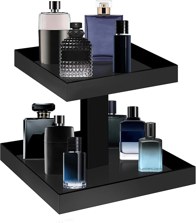YAGELI Black Perfume Organizer for Men - 2 Tier Acrylic Cologne Rack Organizer for Men, Rectangular Vanity Storage with Sturdy Design, Space Saver for Bathroom & Bedroom