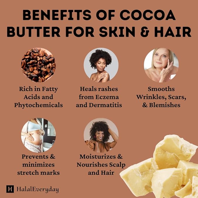 1 Lb Ecuadorian Cocoa (Cacao) Butter - Pure, Raw and Unprocessed - Use for Lotion, Cream, Lip Balm, Oil Stick or Body Butter - NON-GMO, Vegan and Halal