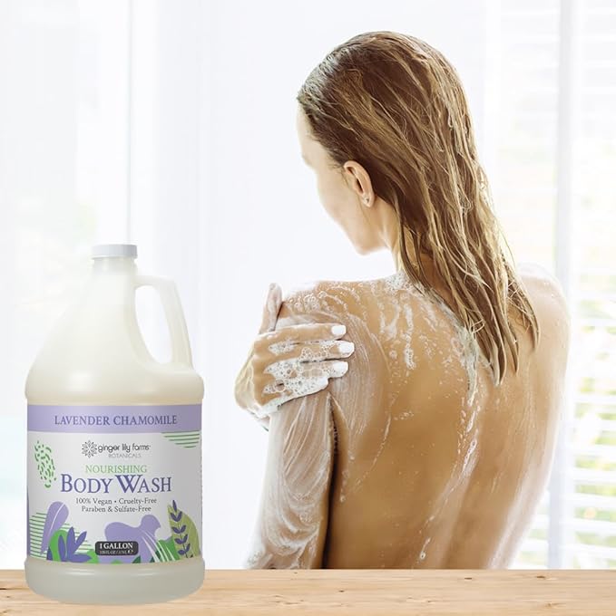 Ginger Lily Farms Botanicals Nourishing Body Wash, 100% Vegan & Cruelty-Free, Bath & Shower Gel for Men and Women, Lavender Chamomile Scent, 1 Gallon Refill (128 fl oz)
