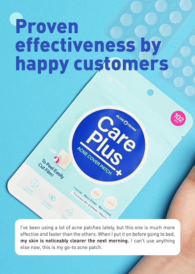 OLIVE YOUNG Care Plus Spot Patch | Hydrocolloid Acne Korean Spot Patch to Cover Zits, Pimples and Blemishes, for Troubled Skin and Face (510 count (Pack of 5))