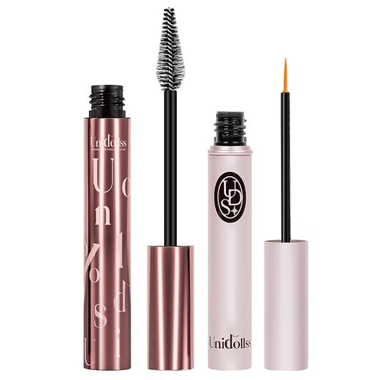 Unidollss Tubing Mascara Volume and Length Black and Lash Serum Set Lengthening Long Lasting All Day,Eyelash Growth Serum for Thicker,Longer Lash and Eyebrow,Tubing Mascara for 30+ Women,Gluten-free