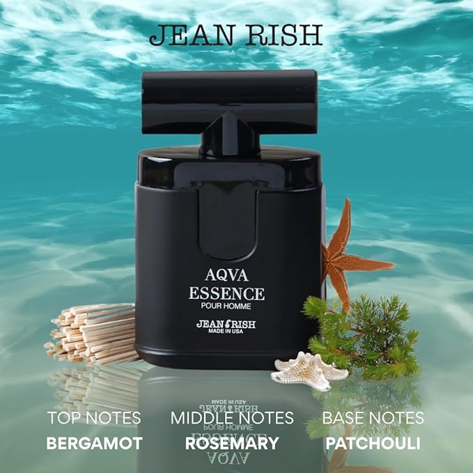 Jean Rish Aqva Essence Eau De Toilette - Perfume for Men (3.4 Fl Oz / 100ml) with Aromatic, Woody & Sea Notes - Long Lasting and Luxury Fragrance