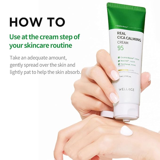 wellage Cica Calming Cream - Korean Face Soothing Moisturizer, High Purity Madecassoside with Centella Asiatica Panthenol - Calms Sensitive Skin, Anti-Redness & Rosacea, Anti-Scaling & Blemish, 2.7oz