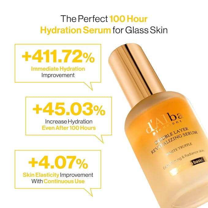 d'alba Piedmont Italian White Truffle Double Layer Revitalizing Serum, 100hr Hydration, Hyaluronic Acid and Centella Asiatica, Skin Firming and Tightening, Long-lasting Korean Skin Care (1.69 fl.oz)