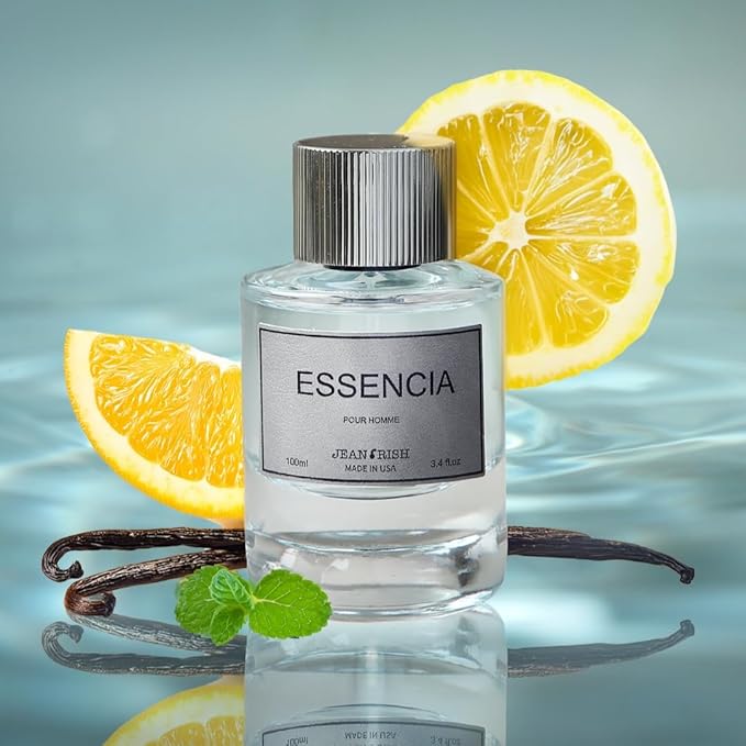Jean Rish Essencia Pour Homme Eau De Parfume for Men (3.4 Fl Oz / 100ml) with Orange, Mint & Madagascar Vanilla Notes - Long Lasting and Luxury Fragrance