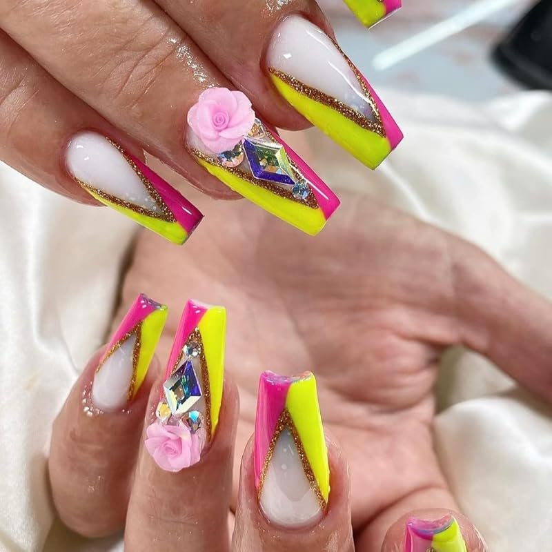 3D Acrylic Pastel Flower Nail Art Charms Handmade by Acrylic Powder - 24pcs 3D Flowers Nail Rhinestones Kit 3D Crystal Nail Pearls Design Acrylic Nail Art for Women (Pastel)