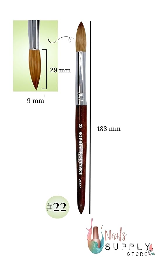 Acrylic Nail Brush Pure Kolinsky Hair Round Shape Redwood handle Size #6 to #22 Pick Your Size (SIZE #22)