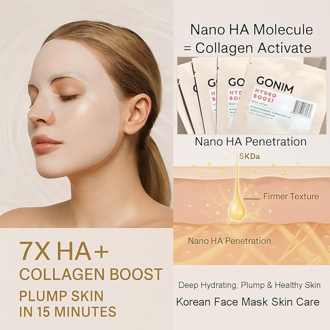 GONIM Face Mask Korean Skin Care with Hyaluronic Acid & Collagen Activation,Face Masks Skincare Hydration, Youthful-Looking & Moisturizing Sheet Mask for All Skin Korean Face Mask 5 Sheets