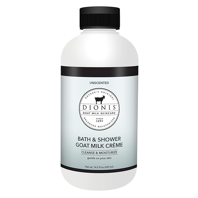 Dionis Goat Milk Skincare Unscented Bath Soap & Liquid Shower Crème, Skin Moisturizer & Hydrating Body Wash Made in The USA, Cruelty Free Shower Gel For Sensitive Skin, 14.5 oz Bottle