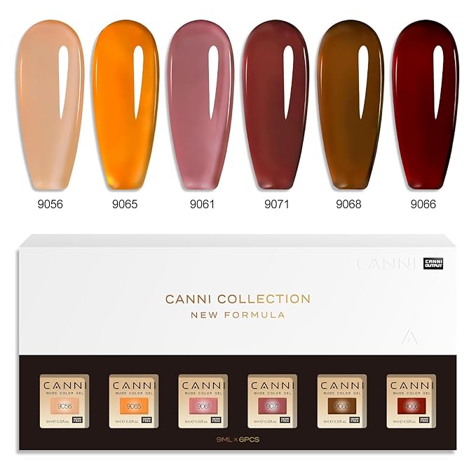 CANNI Jelly Gel Nail Polish Set,Brown 6 Colors 9ML Jelly Translucent Gel Polish Set,Brown Fall Colors, High Gloss Soak Off UV LED Gel Nail Manicure Salon DIY