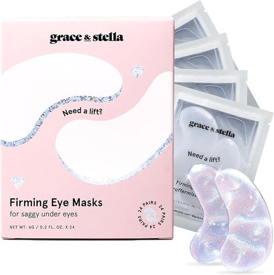 grace & stella Under Eye Patches with Peptides & Rice Extract - Firming Eye Masks for Dark Circles and Puffiness - Iridescent Eye Mask Patches for Firmer-Looking Skin - Vegan, Cruelty-Free, 24 Pairs