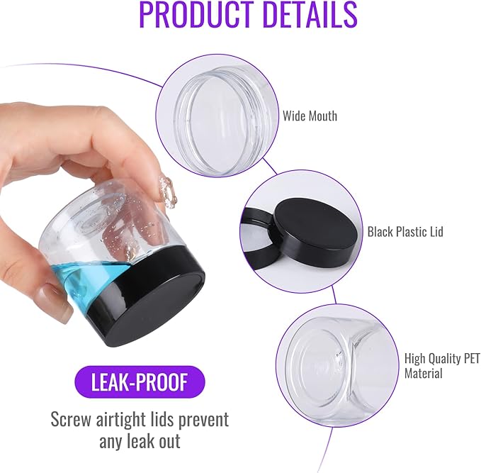 2 oz Plastic Jars with Lids - 48Pack, Round Clear Plastic Jars for Cream, Lotion, Powder, Ointment